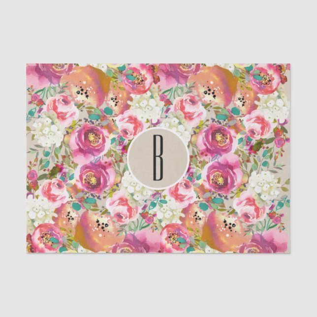 Elegantes florales Rustic Kraft Monogram Shabby Ch Seidenpapier (Vorderseite)