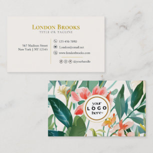 Elegantes, florales Script Gold Social Media Bus Visitenkarte
