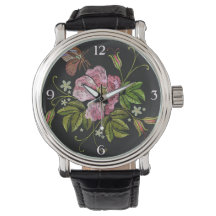 Elegantes florales Stickereimuster auf schwarzem H