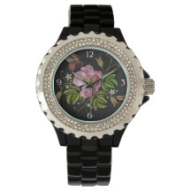 Elegantes florales Stickereimuster auf schwarzem H