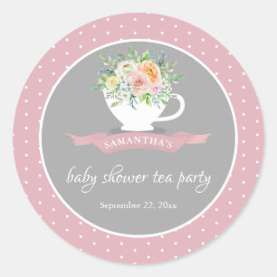 Elegantes florales Teacup Baby Dusche Tee Party Runder Aufkleber
