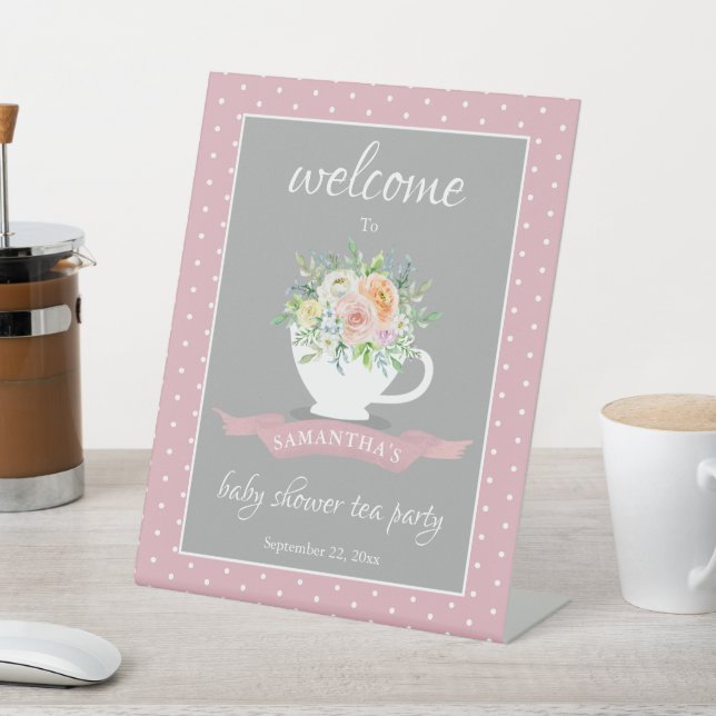 Elegantes florales Teacup Baby Dusche Tee Party Sockelschild (In SItu)