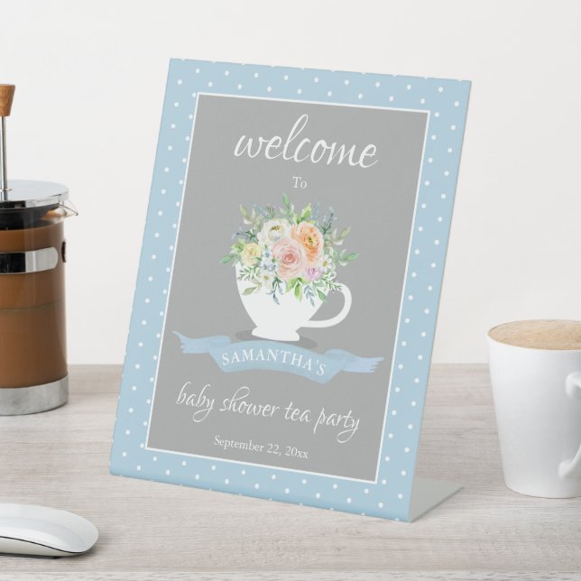 Elegantes florales Teacup Baby Dusche Tee Party Sockelschild (In SItu)