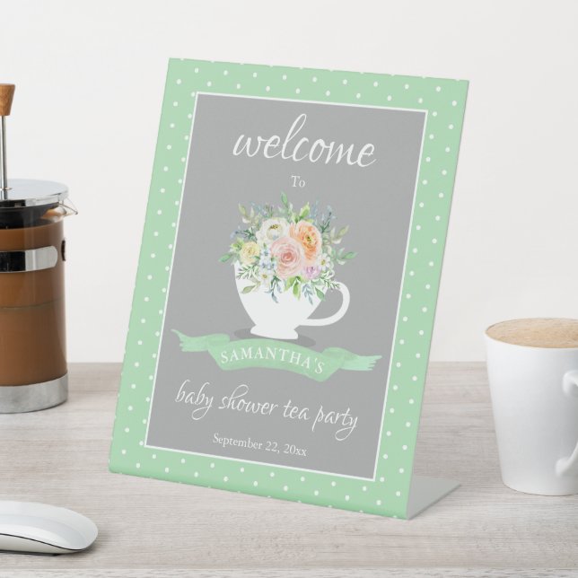 Elegantes florales Teacup Baby Dusche Tee Party Sockelschild (In SItu)