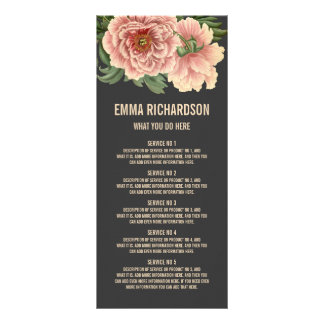 Elegantes florales, trendiges Rosa-Peony-Menü & Pr Werbekarte