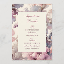 Elegantes florales Unterschriftengetränk-Bar Menükarte