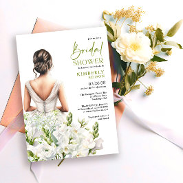 Elegantes florales üppiges weißes Bouquet Brautpar Einladung