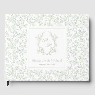 Elegantes Florales Wappen-Hochzeitsdesign in Salbe Gästebuch