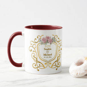 Elegantes florales Wappen mit goldenen Initialen M Tasse