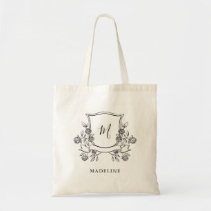 Elegantes florales Wappen Monogramm und Name Tragetasche