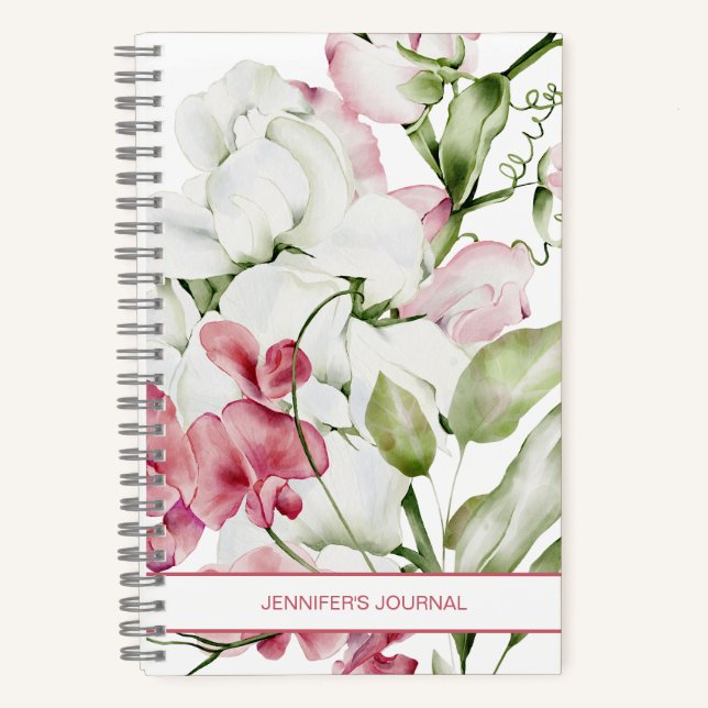 Elegantes, florales Wasser Rosa Weiß Notizbuch (Vorderseite)