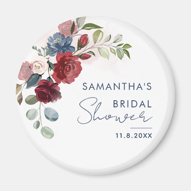 Elegantes florales Wasserfarbe-Script Brautparty Magnet (Vorne)