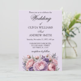 Elegantes florales Weichrosa und lila Hochzeit Einladung