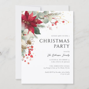 Elegantes Florales Weihnachtsfest Rot Einladung