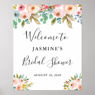 Elegantes florales Willkommensschild für Brautpart Poster