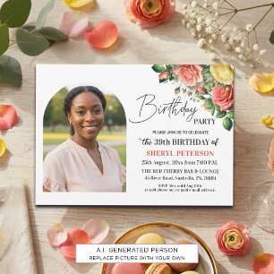 Elegantes Florales zum 39. Geburtstag mit Foto Einladung
