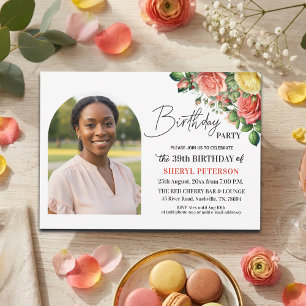 Elegantes Florales zum 39. Geburtstag mit Foto Einladung
