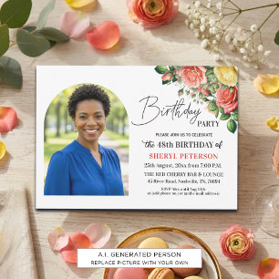 Elegantes Florales zum 48. Geburtstag mit Foto Einladung