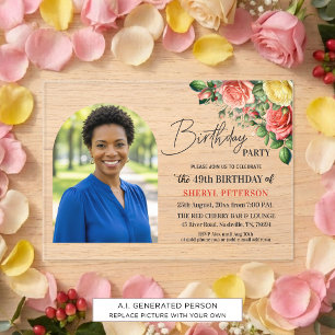Elegantes Florales zum 49. Geburtstag mit Foto Acryleinladungen