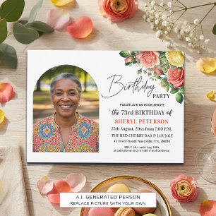 Elegantes Florales zum 73. Geburtstag mit Foto  Einladung