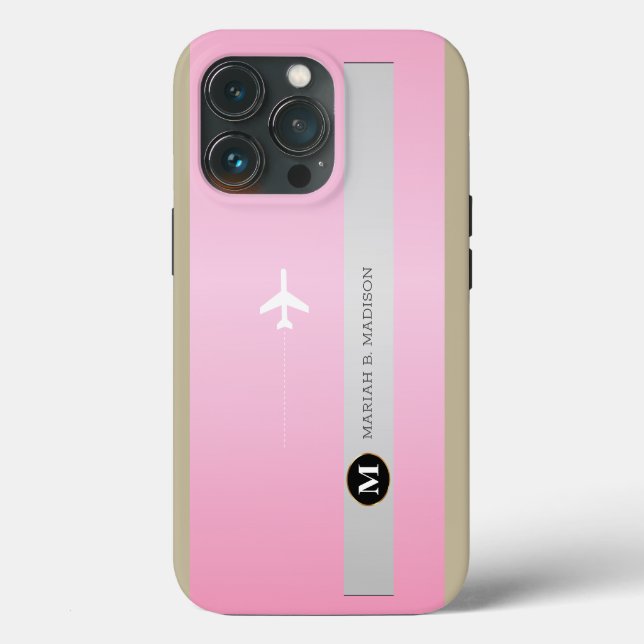 Elegantes Flugzeug, rosa Goldmetall mit Monogramm Case-Mate iPhone Hülle (Rückseite)