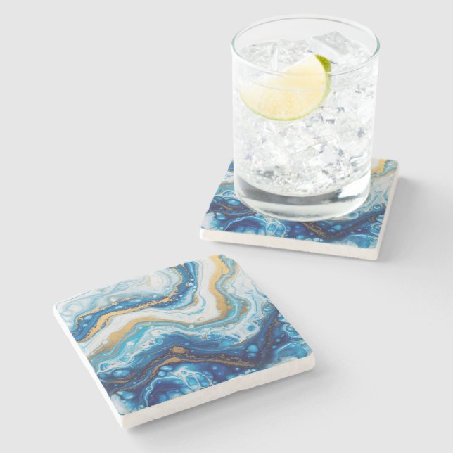 Elegantes Fluid Art Decorative Fliesen - Abstrakt  Steinuntersetzer (Seitenansicht)