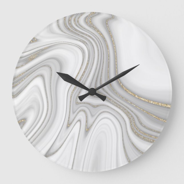 Elegantes, flüssiges Marmormuster aus Glitzer Große Wanduhr (Vorderseite)