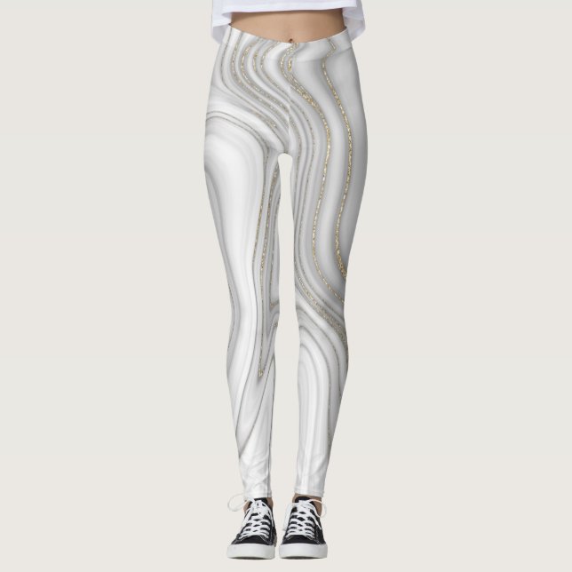 Elegantes, flüssiges Marmormuster aus Glitzer Leggings (Vorderseite)