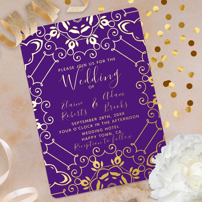 Elegantes Foil Gold und Lila Hochzeit Folieneinladung (Von Creator hochgeladen)
