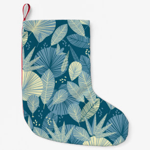 Elegantes Foliage: Grau-blaues tropisches Muster. Kleiner Weihnachtsstrumpf