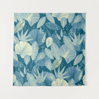 Elegantes Foliage: Grau-blaues tropisches Muster. Wandteppich