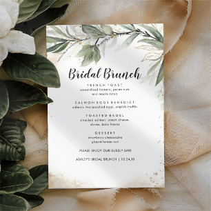 Elegantes Foliage Greenery Bridal Brunch Menü Menükarte