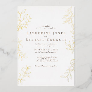 Elegantes Foliage White Wedding Gold Folieneinladung