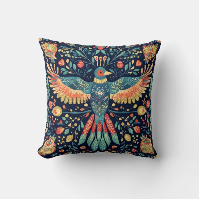 Elegantes folklorisches Vogeldesign 🌸 Kissen (Vorderseite)