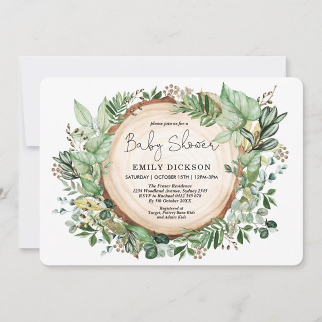 Elegantes Forest Green Garden Baby Shower Party Einladung (Vorderseite)