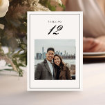 Elegantes formales Frame Calligraphy Wedding Foto Tischnummer<br><div class="desc">Elegante formale Schwarz-Rahmen-Kalligrafie Custom Foto Wedding Tischnummer</div>
