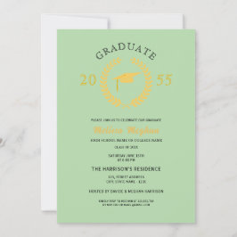 Elegantes formales Laurel Wreath Gold Cap Party Einladung