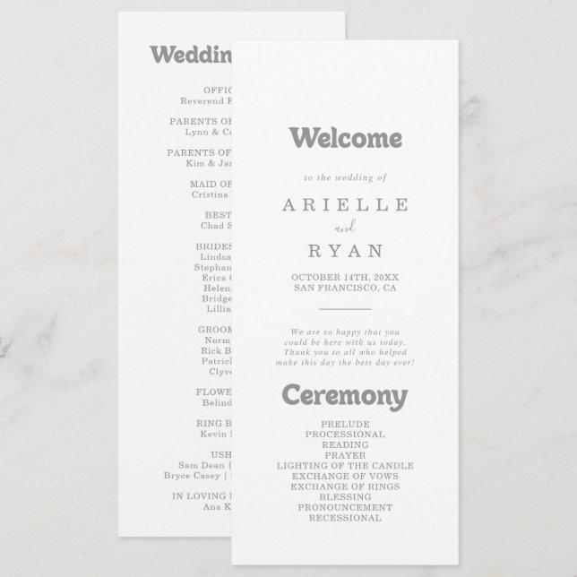 Elegantes formelles minimales Hochzeitsprogramm Programm (Vorne/Hinten)