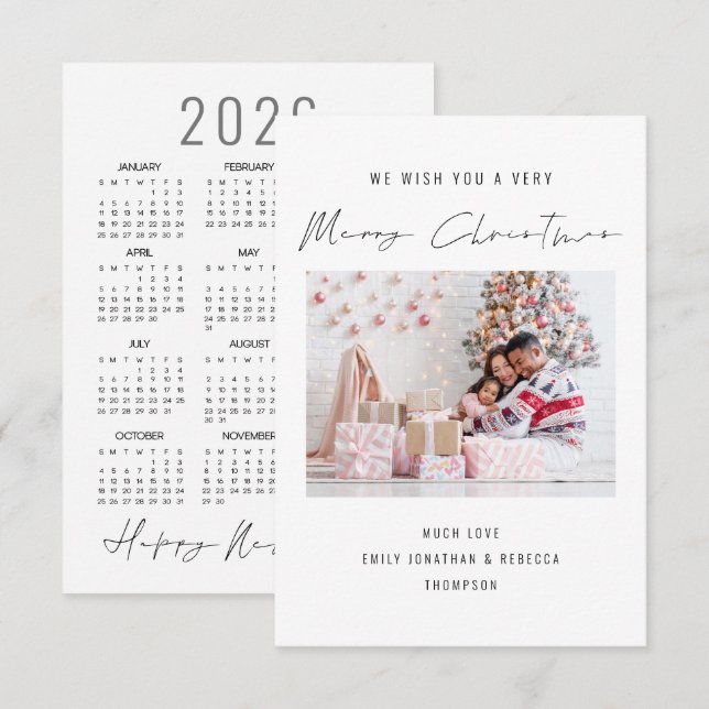 Elegantes Foto 2026 Kalender Frohe Weihnachtskarte Mitteilungskarte (Vorne/Hinten)