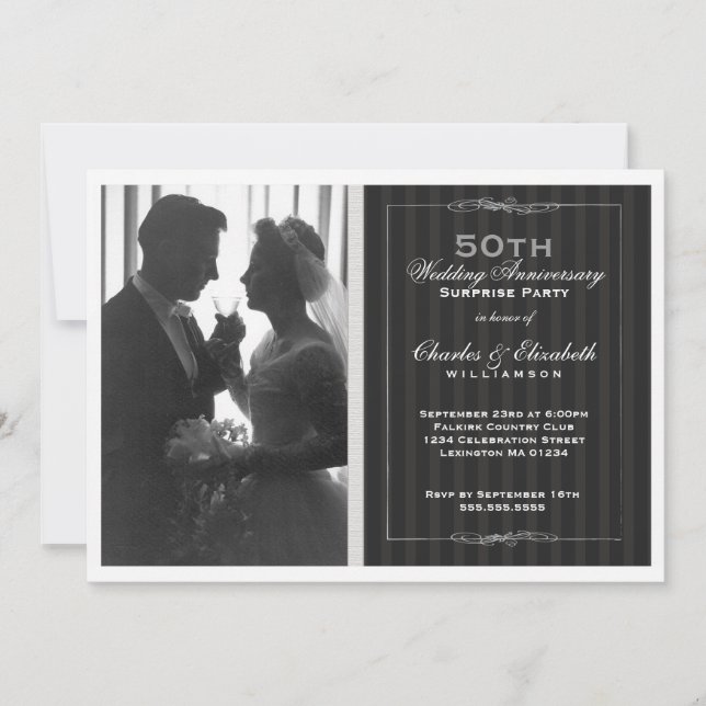 Elegantes Foto 50. Hochzeitstag Party Einladung (Vorderseite)