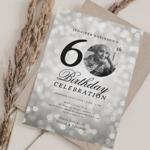 Elegantes Foto 60. Geburtstagsparty Silver Bokeh Einladung