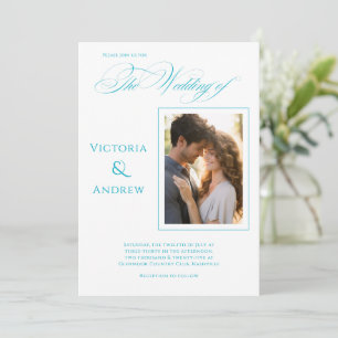 Elegantes Foto Aquamarin Moderne Hochzeit Einladun Einladung
