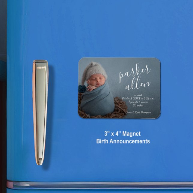 Elegantes Foto Baby Birth Ankündigung Magnet (3" x 4" magnet birth announcements (4" x 6" in our collection.))