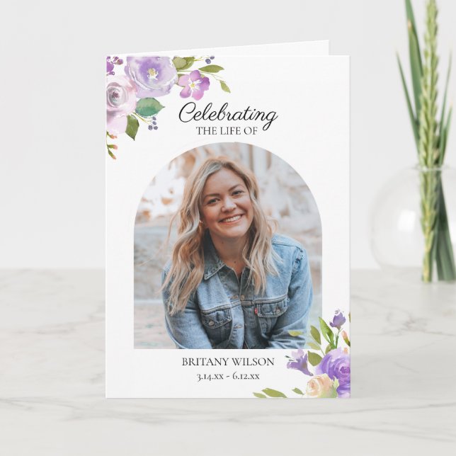 Elegantes Foto Beerdigung Gedenkstätte Wasserfarbe Programm (Vorderseite)