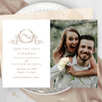 Elegantes Foto Beige Creme Monogram Wedding