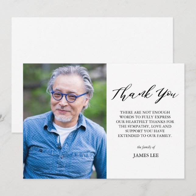 Elegantes Foto Beileid Danke Karte (Vorne/Hinten)