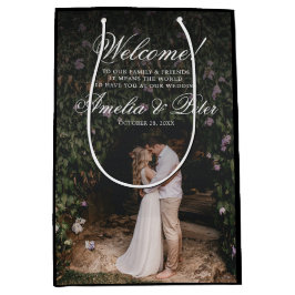 Elegantes Foto Black Wedding Willkommen Mittlere Geschenktüte