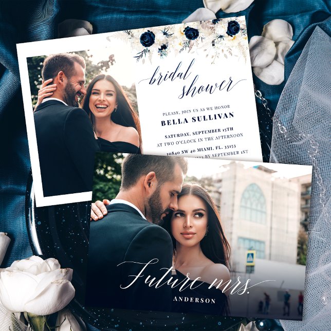 Elegantes Foto Blau Weißes Brautparty Einladung (Von Creator hochgeladen)