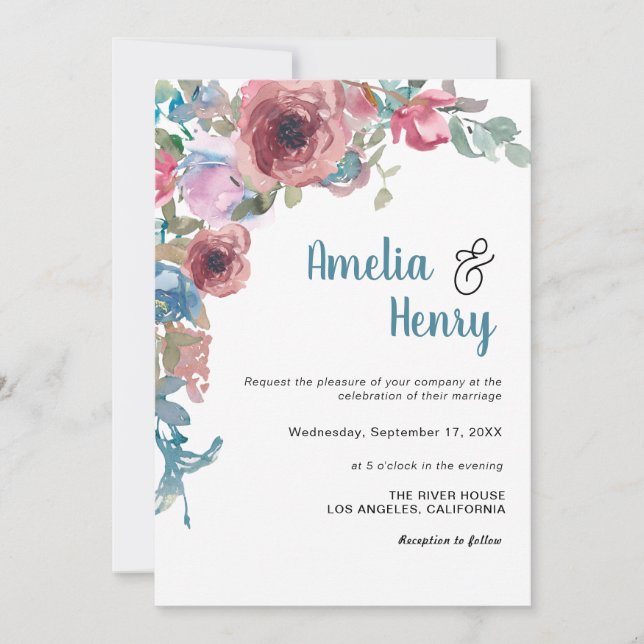 Elegantes Foto Blauer Rosa Blumenzwiebeln Einladung (Vorderseite)