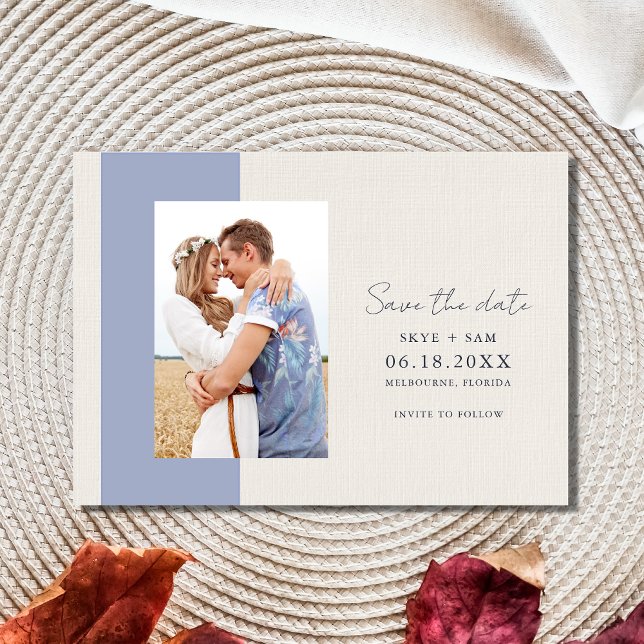 Elegantes Foto Blue Beach Wedding Save The Date (Von Creator hochgeladen)